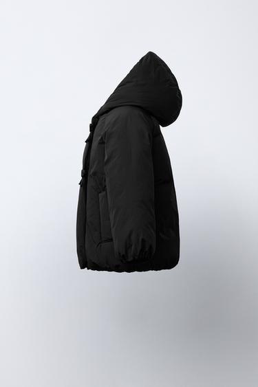 MANTEAU À BOUTONNAGE CROISÉ AVEC CAPUCHE ET LACETS - Noir de Zara - Image 2