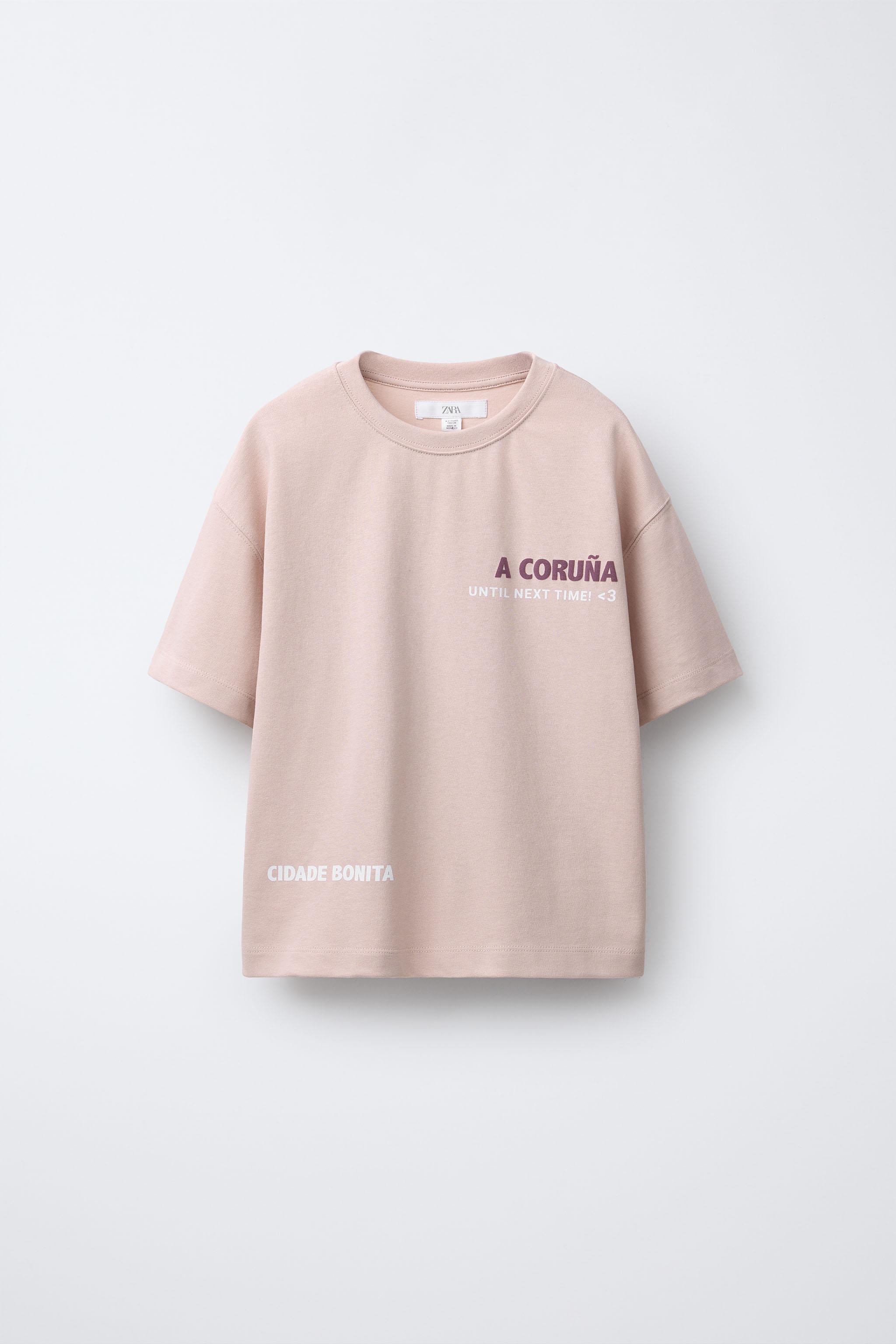 ♡ L ♡ A CORUÑA PRINT T-SHIRT - Pale pink | ZARA United States