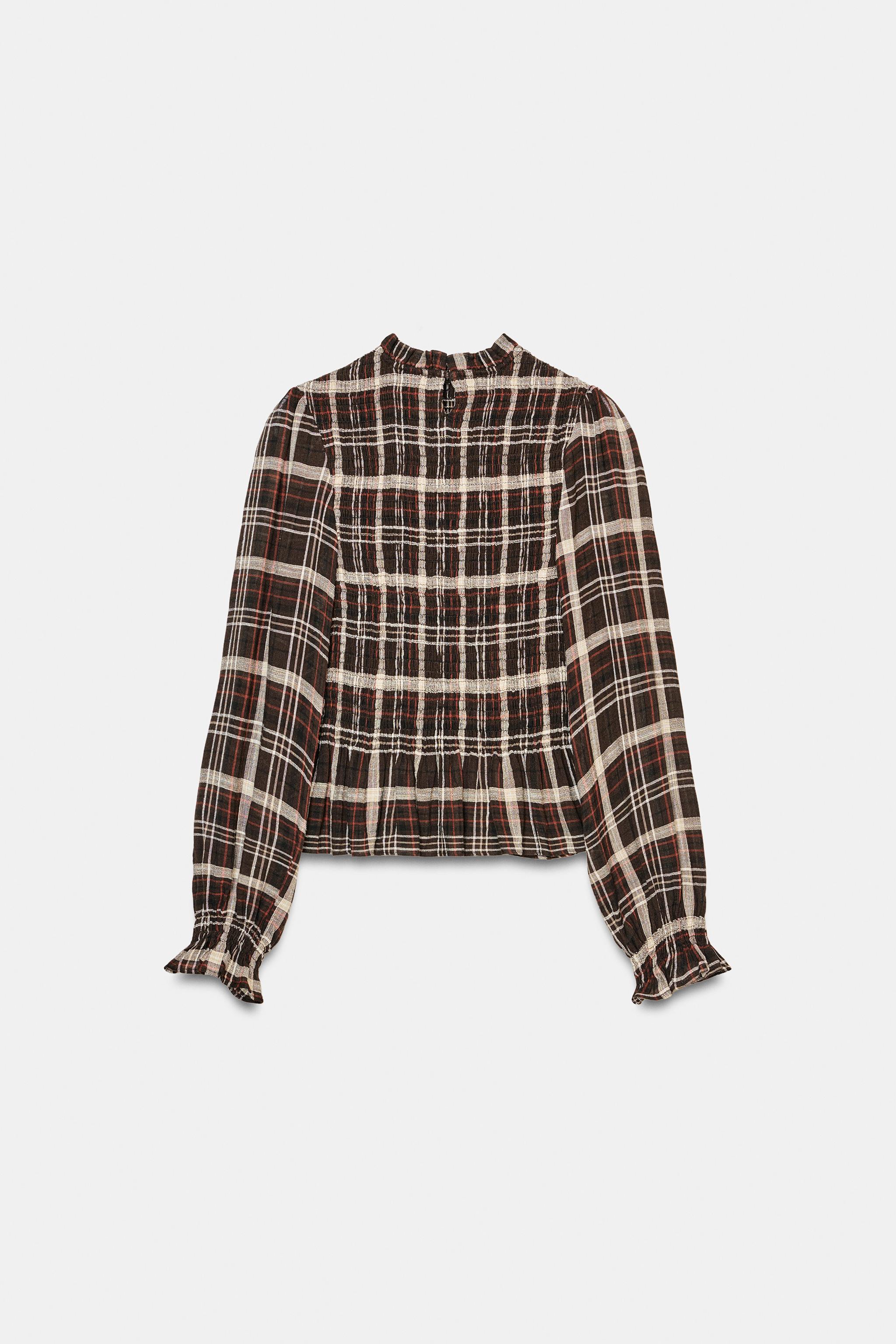 SMOCKED PLAID SHIRT - Brown / Ecru | ZARA United States