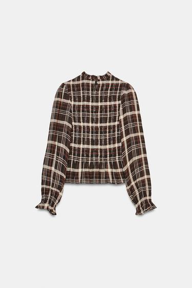 CAMISA CUADROS NIDO DE ABEJA - Marrón / Crudo de Zara