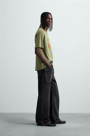 T-SHIRT EN MAILLE IMPRIMÉ DÉLAVÉ - Vert de Zara - Image 3