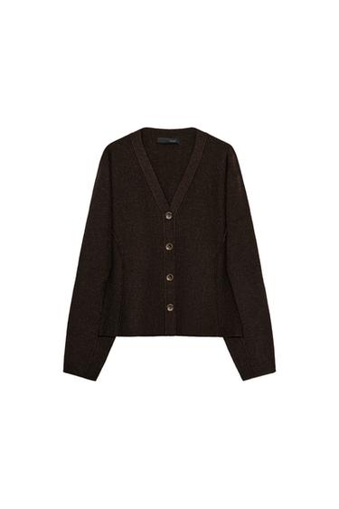 V-NECK KNIT CARDIGAN - Brown by Zara