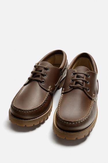LEATHER DECK SHOES - Brown by Zara - Image 1