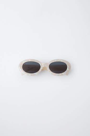 MARBLED OVAL RESIN SUNGLASSES - White / Pink by Zara