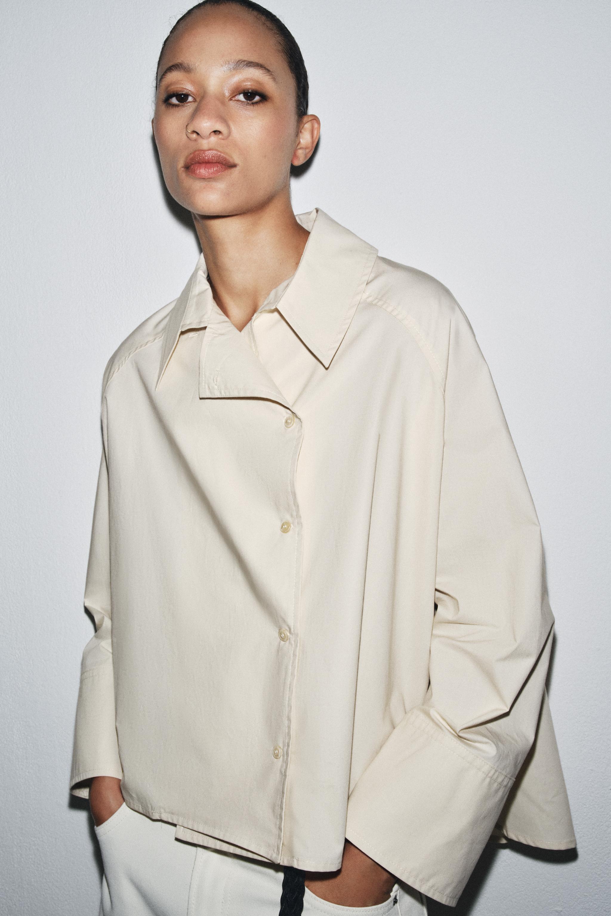 トップス STONE  ZW COLLECTION OVERSIZED PLEATED SHIRT - Stone | ZARA United