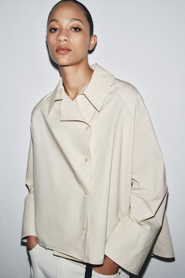 ZW COLLECTION OVERSIZE PLEATED SHIRT - Stone by Zara