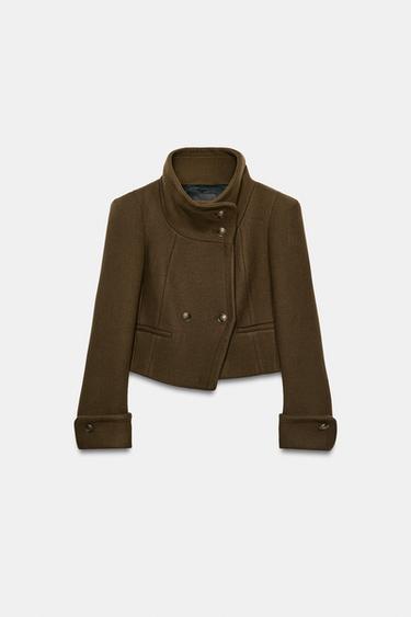 ZW COLLECTION CROPPED CROSSOVER JACKET - Dark olive by Zara - Image 0