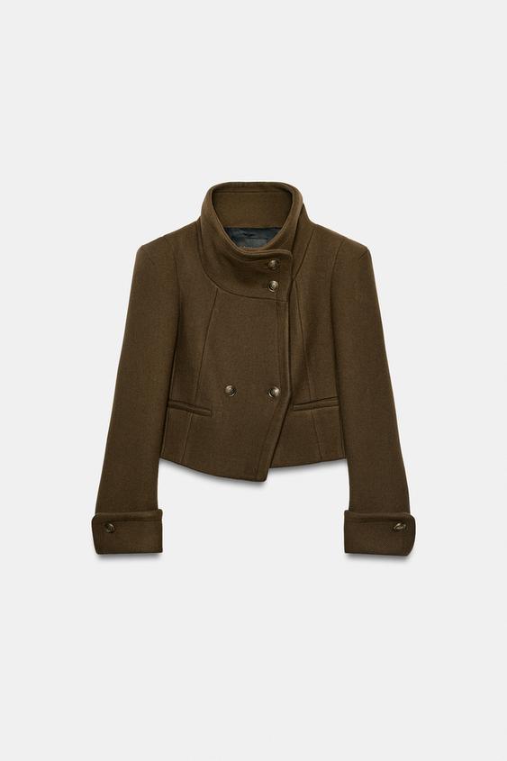 ZW COLLECTION CROPPED CROSSOVER JACKET - Dark olive by Zara - Image 0