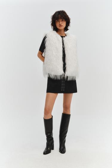 Zara ZW COLLECTION 人造毛背心 - 白色