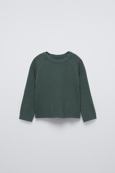 Zara CABLE KNIT SWEATER - Dark green