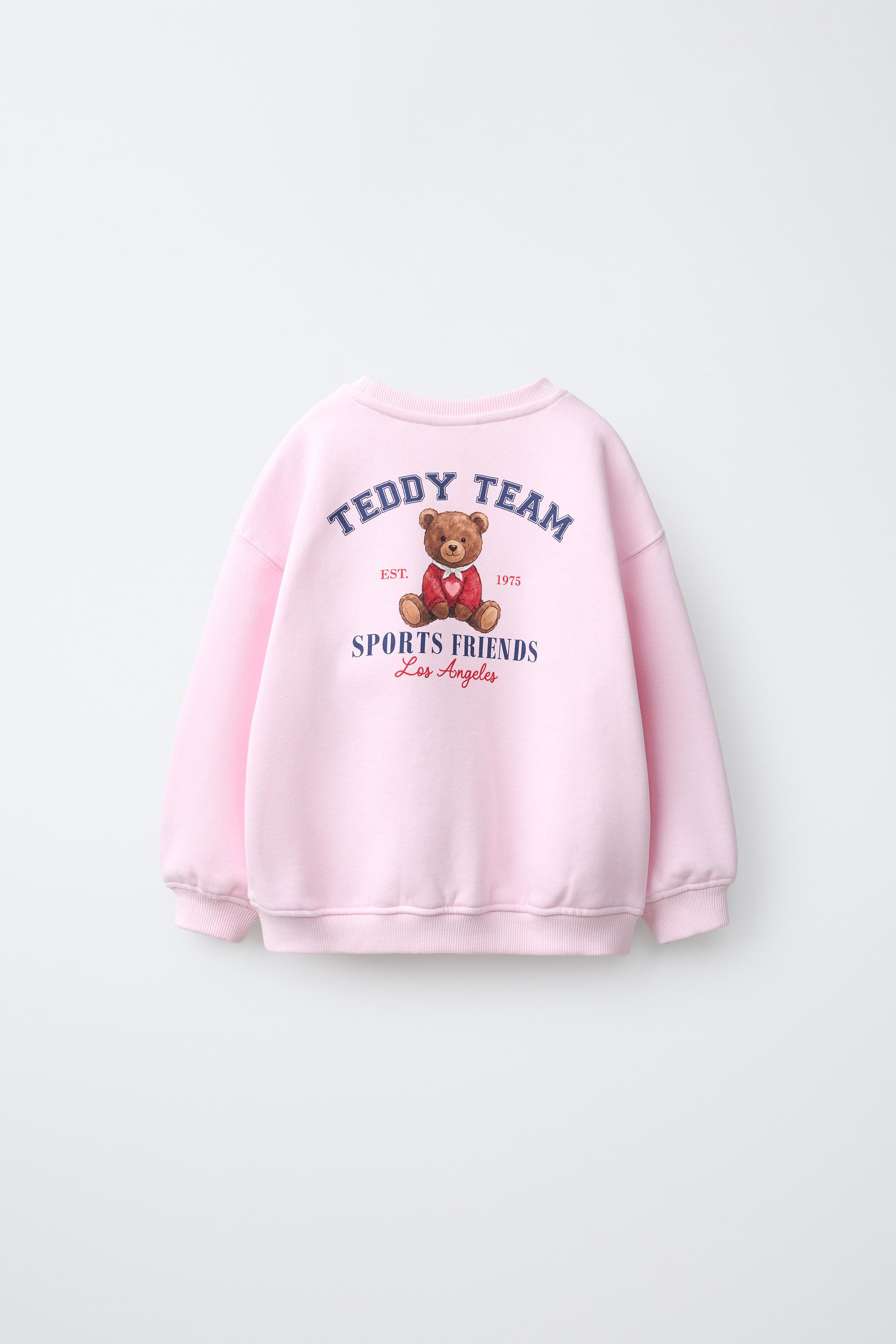 TEDDY PRINT SWEATSHIRT — Pink / White
