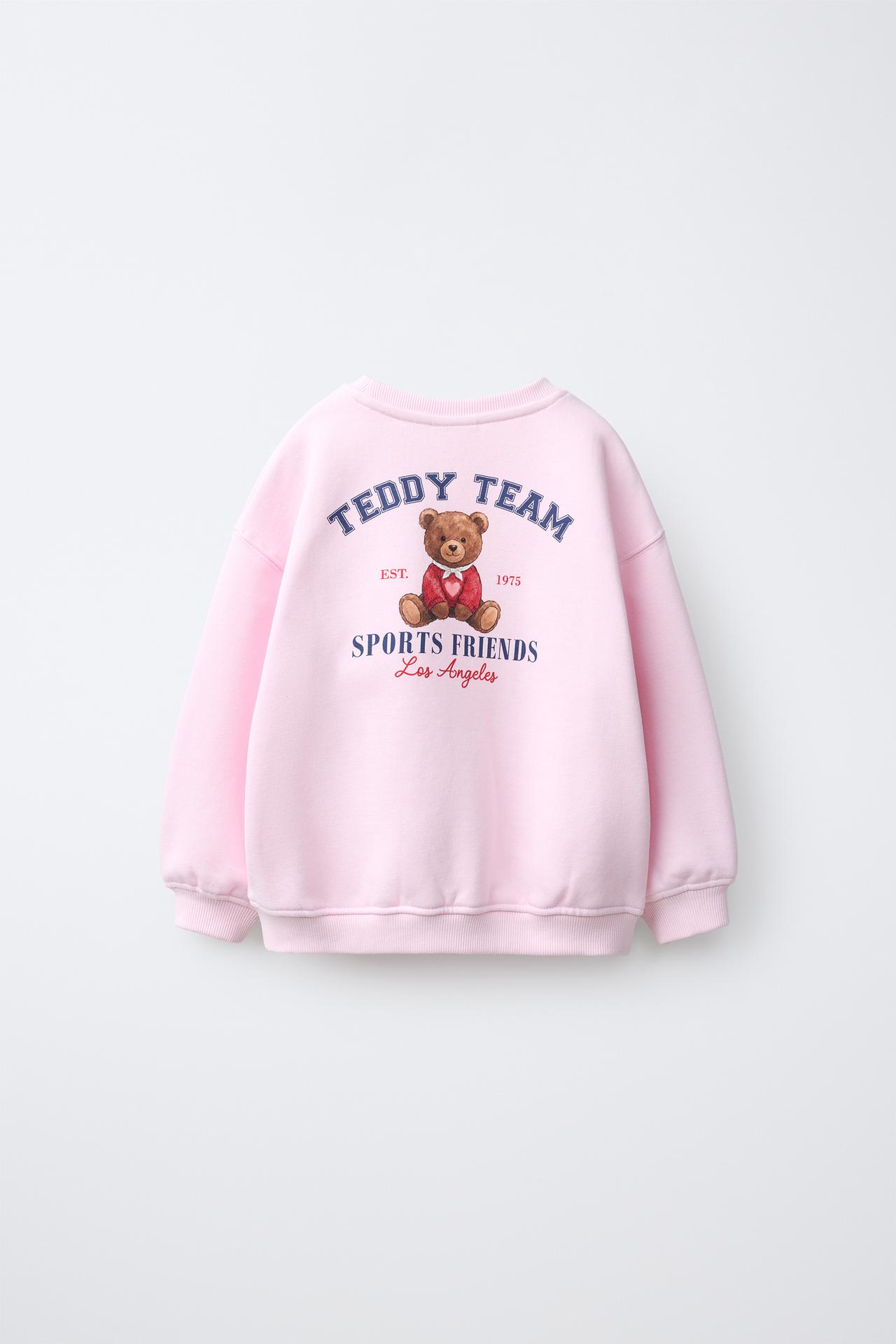 TEDDY PRINT SWEATSHIRT — Pink / White