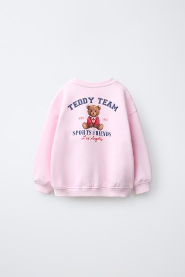 TEDDY PRINT SWEATSHIRT — Pink / White 2