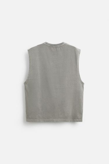 Zara RELAXED FIT TANK T-SHIRT - Dark anthracite