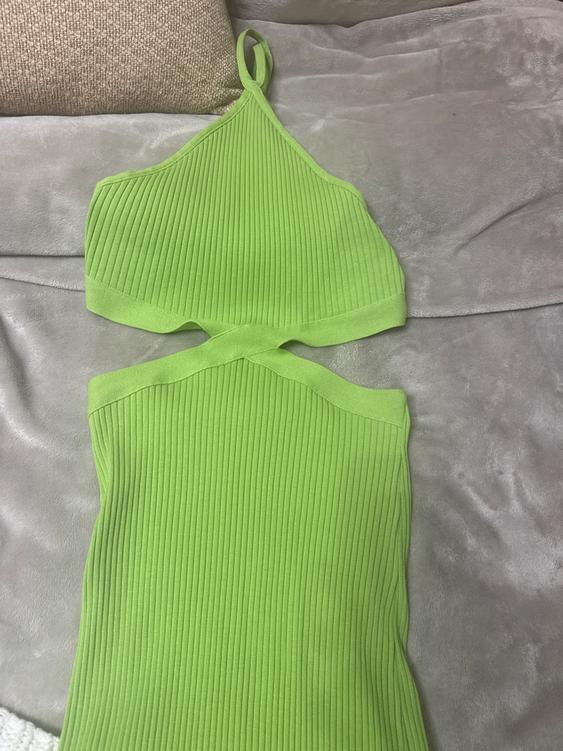 zara lime green knit dress CUT OUT RIB SECOND HAND season-26-W2