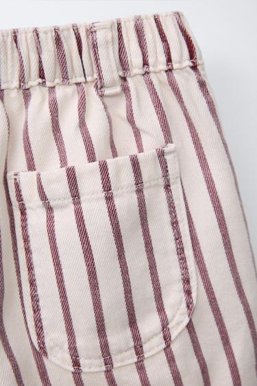 STRIPED TWILL BERMUDA SHORTS - Ecru / Maroon de Zara - Image 3