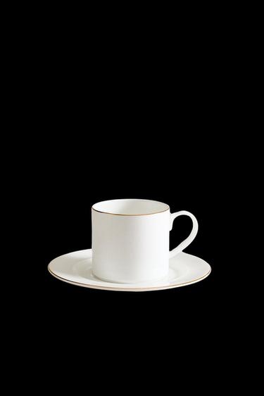 RIMMED BONE CHINA TEACUP AND SAUCER - Gold by Zara