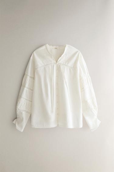 Zara LACE COTTON SHIRT - Ivory - Image 0