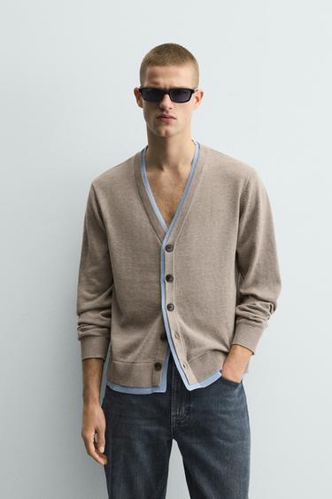 Zara CONTRAST TRIM CARDIGAN - Beige