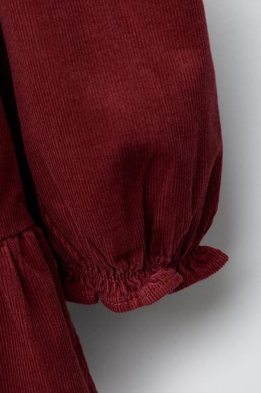 NEEDLECORD DRESS WITH RUFFLE SCHIFFLI EMBROIDERY - Burgundy by Zara - Image 3