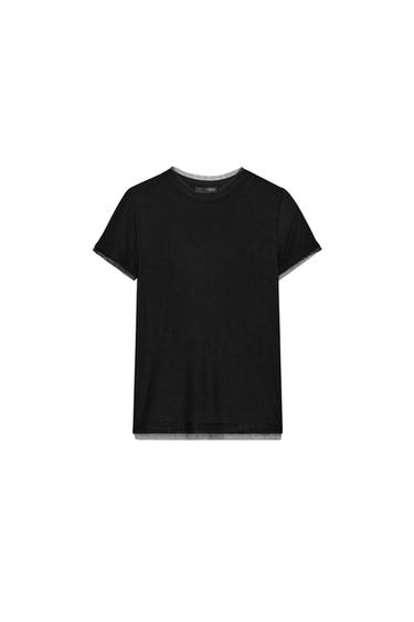 T-SHIRT WITH TULLE DETAIL - Black by Zara
