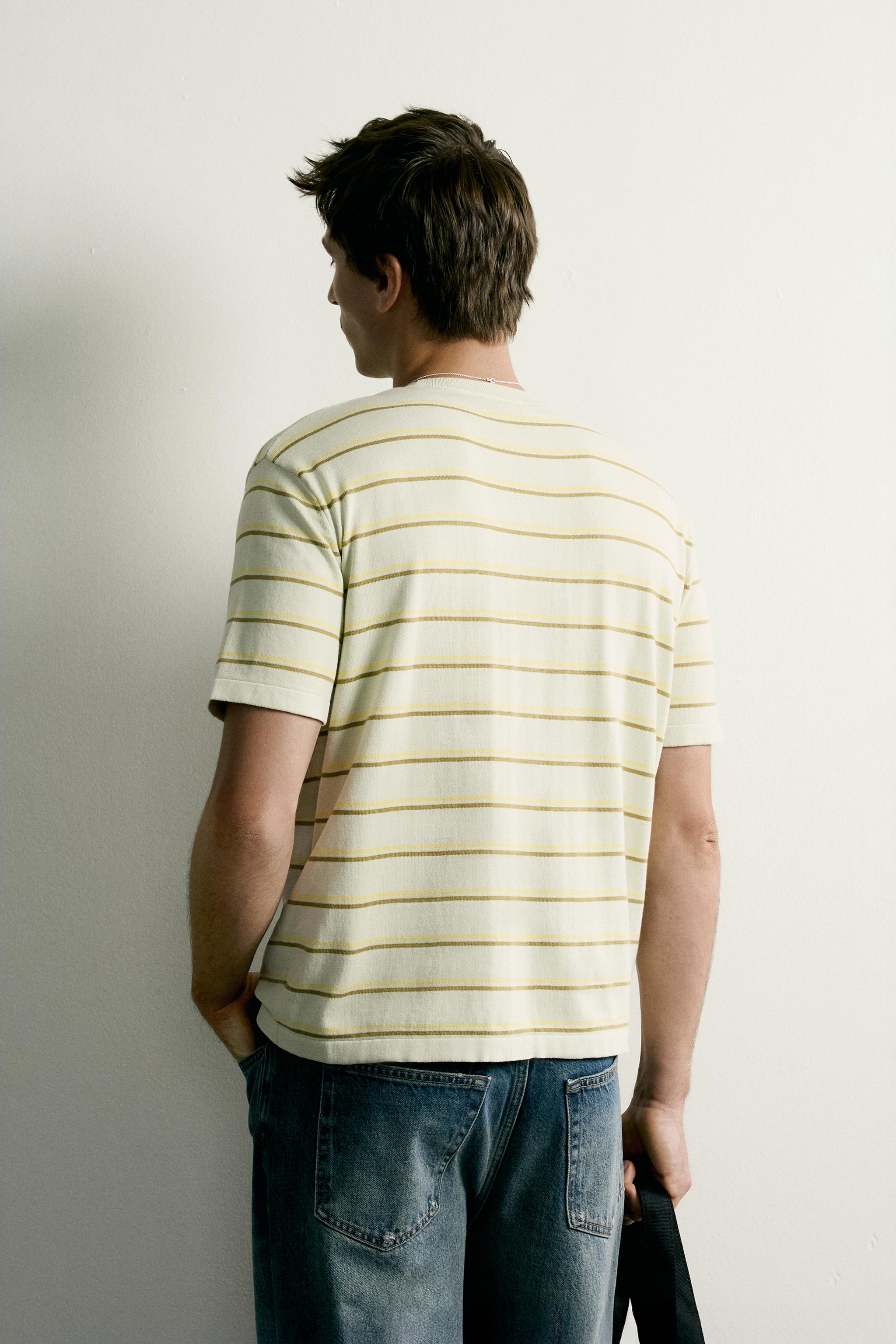 Zara ÇİZGİLİ REGULAR FIT TRİKO T-SHIRT görsel 3
