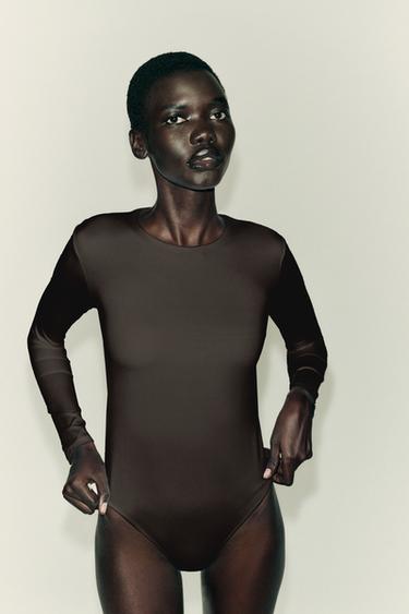 BASIC POLYAMIDE BODYSUIT - Dark brown by Zara