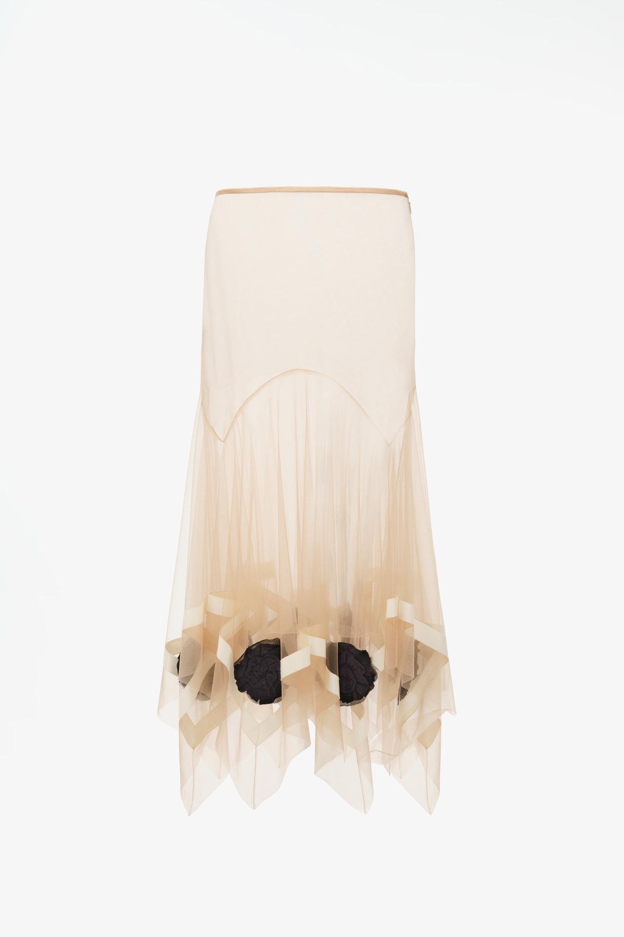 LIMITED EDITION ASYMMETRIC TULLE SKIRT — Beige