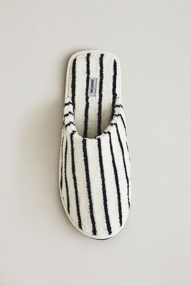 Zara STRIPED TERRY BATHROOM SLIPPERS - White