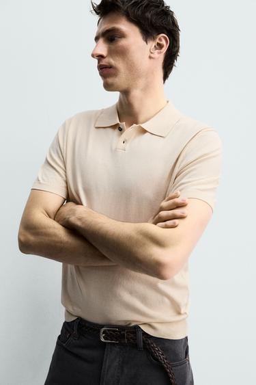 POLO REGULAR FIT EN COTON ET EN LIN - Écru de Zara - Image 5