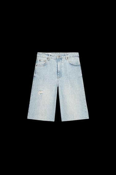 BERMUDA JORTS DENIM TRF ROTOS TIRO MEDIO - Azul de Zara - Imagen 0