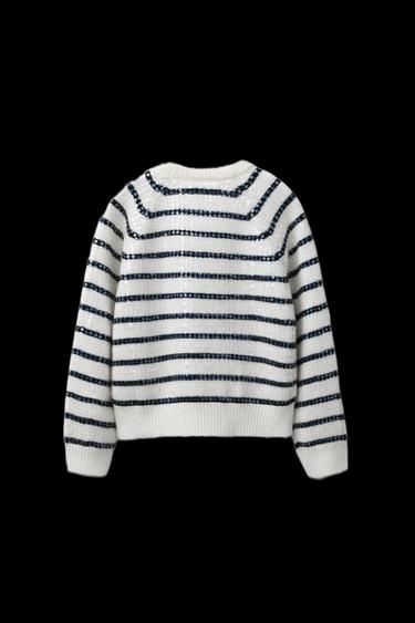 Zara SEQUIN STRIPED KNIT SWEATER - Striped