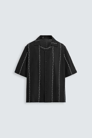CAMISA COM BORDADO EM CONTRASTE - Branco / Preto da Zara