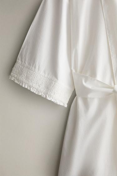 GATHERED COTTON DRESSING GOWN - White by Zara - Image 2