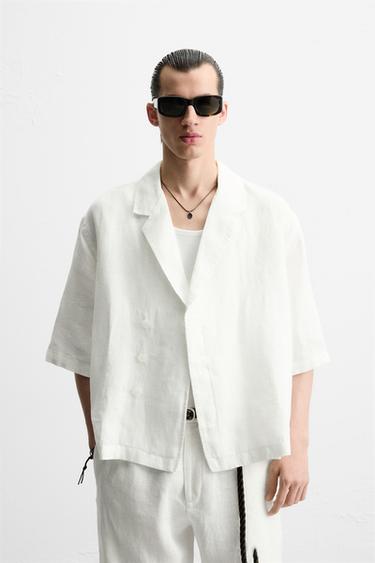 Zara 100% LINEN KIMONO SHIRT - White