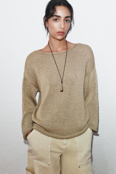 KNIT BOAT NECK JUMPER - Sand by Zara