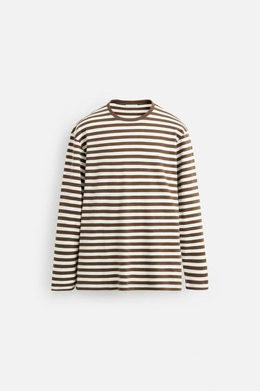 CAMISETA RAYAS - Marrón / Crudo de Zara