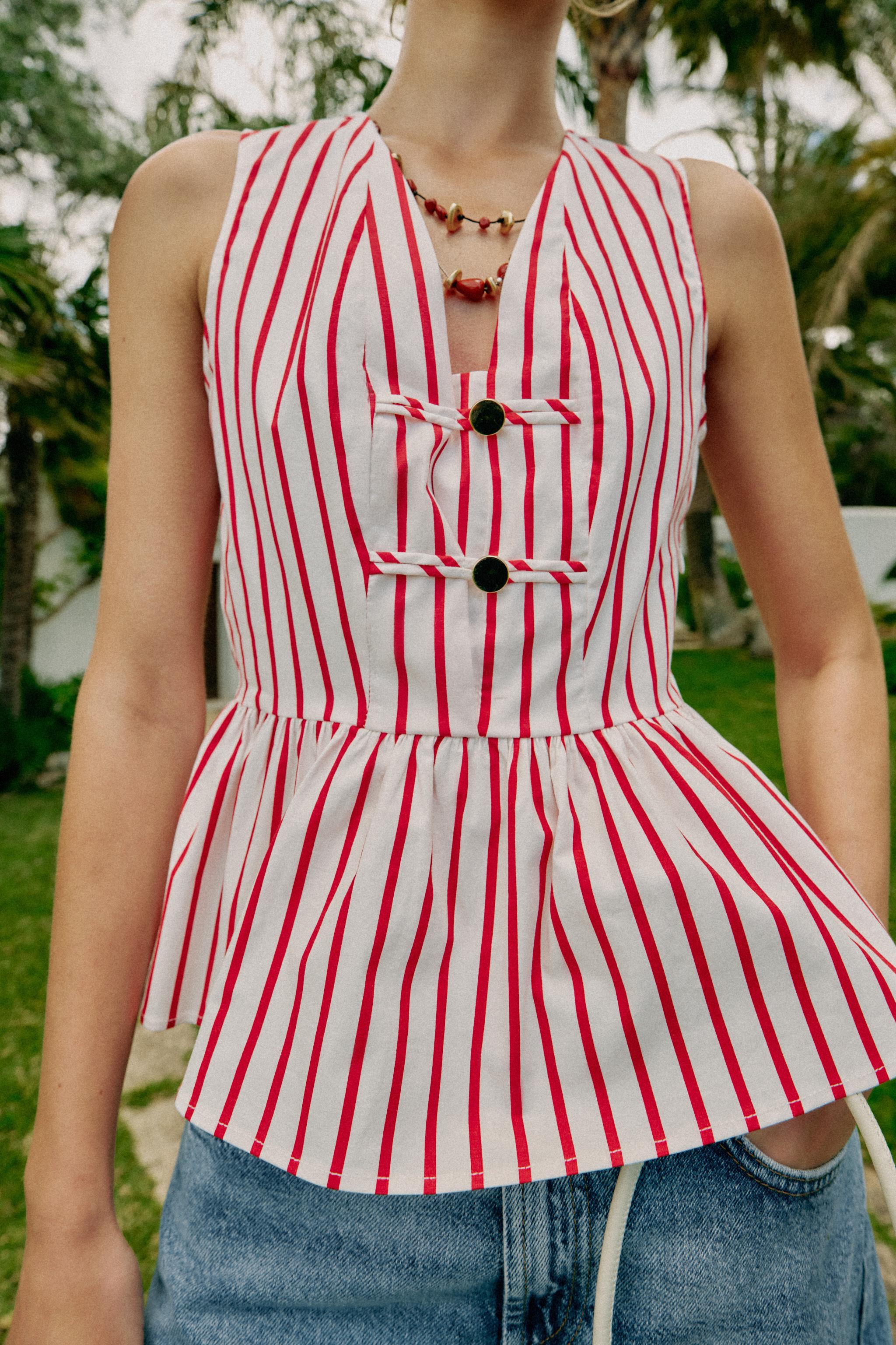 STRIPED FIREMAN CLASP TOP - White / Red | ZARA United States