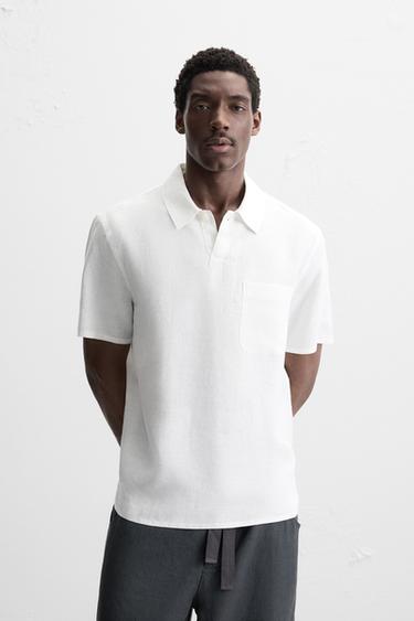 CHEMISE POLO 100 % LIN - Blanc de Zara