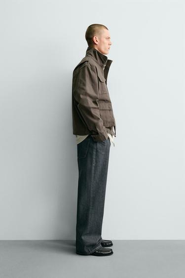 BLOUSON COUPE CARRÉE EN TOILE DE COTON - Kaki foncé de Zara - Image 3