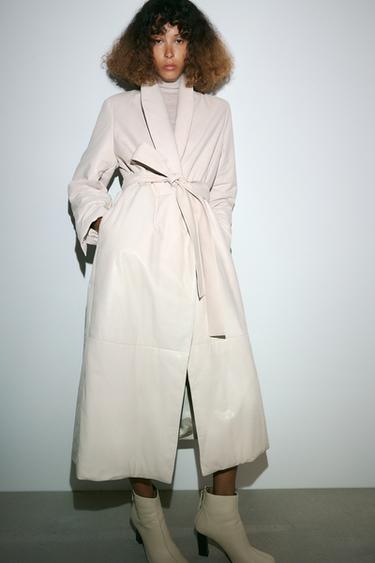 Zaras VADDERAD LÄDERROCK ZW COLLECTION LIMITED EDITION - Naturfärg - Bild 0