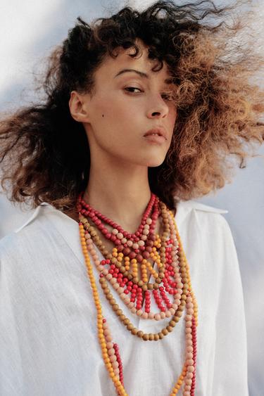 WOODEN BEAD CASCADE NECKLACE - Pink by Zara - Image 0