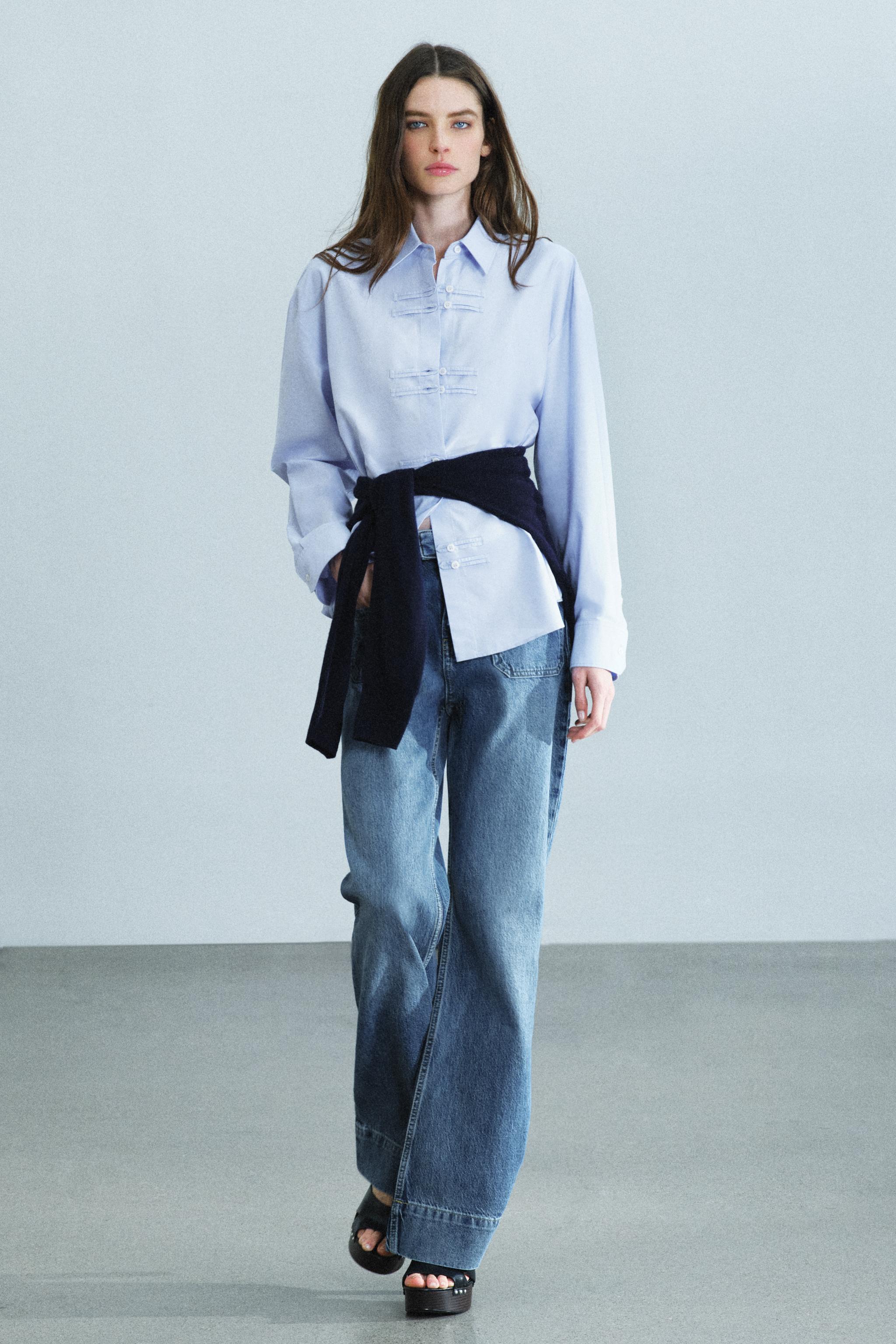 Zara ZW COLLECTION SÜSLÜ DÜĞMELİ OXFORD GÖMLEK görsel 4