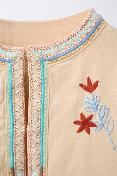EMBROIDERED CARDIGAN WITH COTTON AND LINEN - Peach by Zara - Image 2