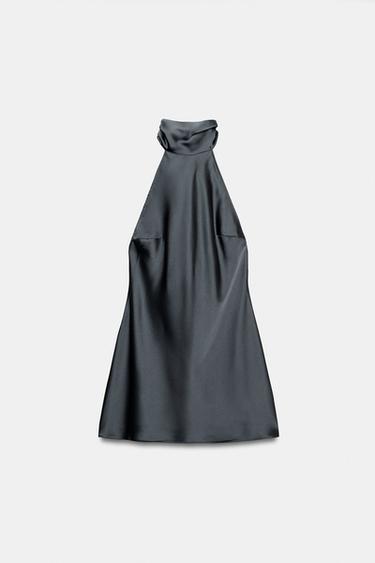 Zara SATIN HALTER DRESS - Mid-gray