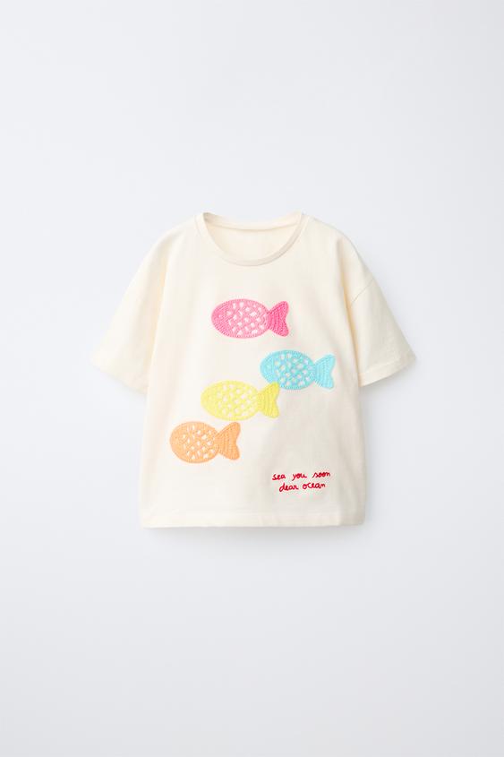 CAMISETA PECES CROCHET - Blanco roto de Zara - Imagen 0
