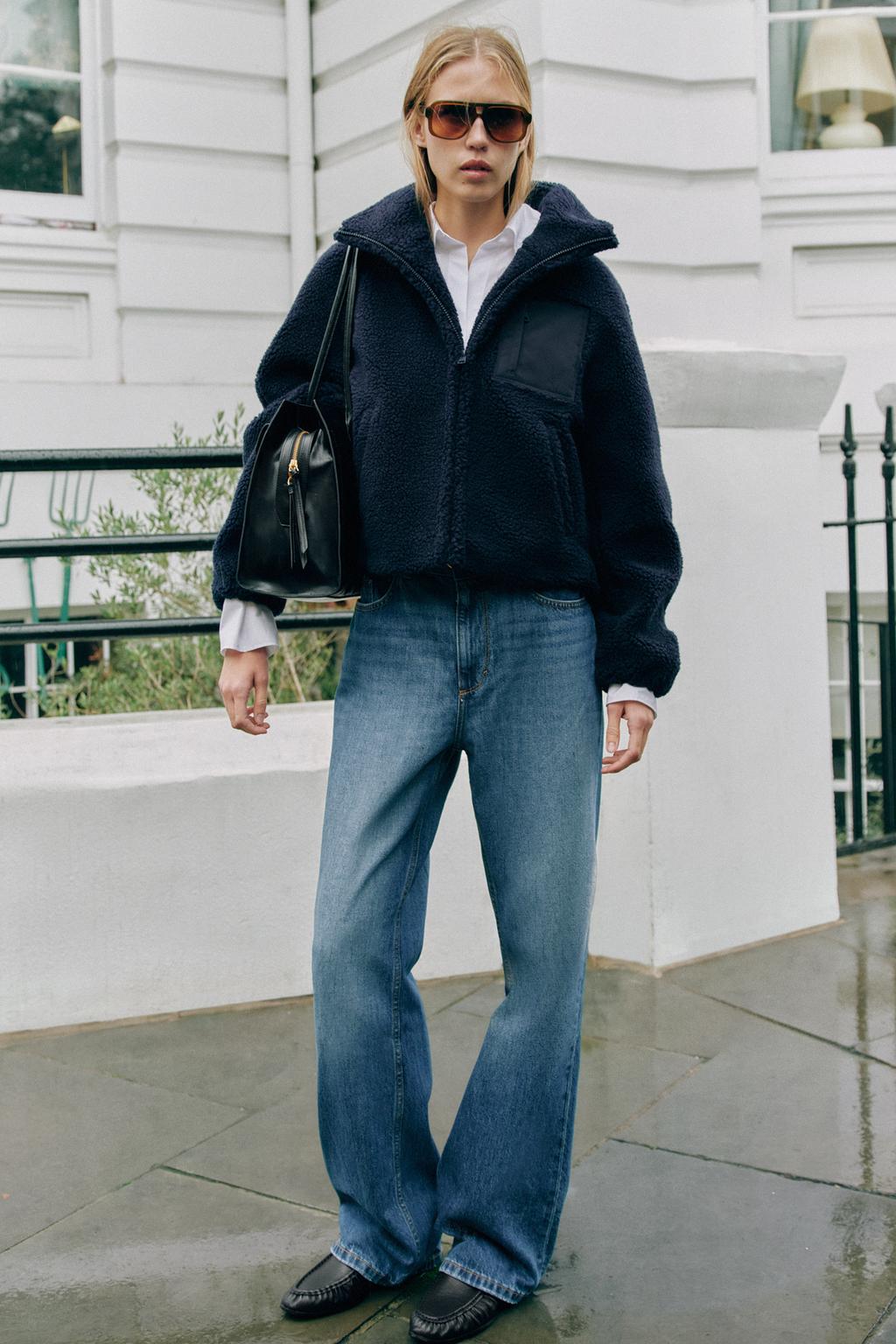 FAUX SHEARLING JACKET WITH CONTRAST POCKET