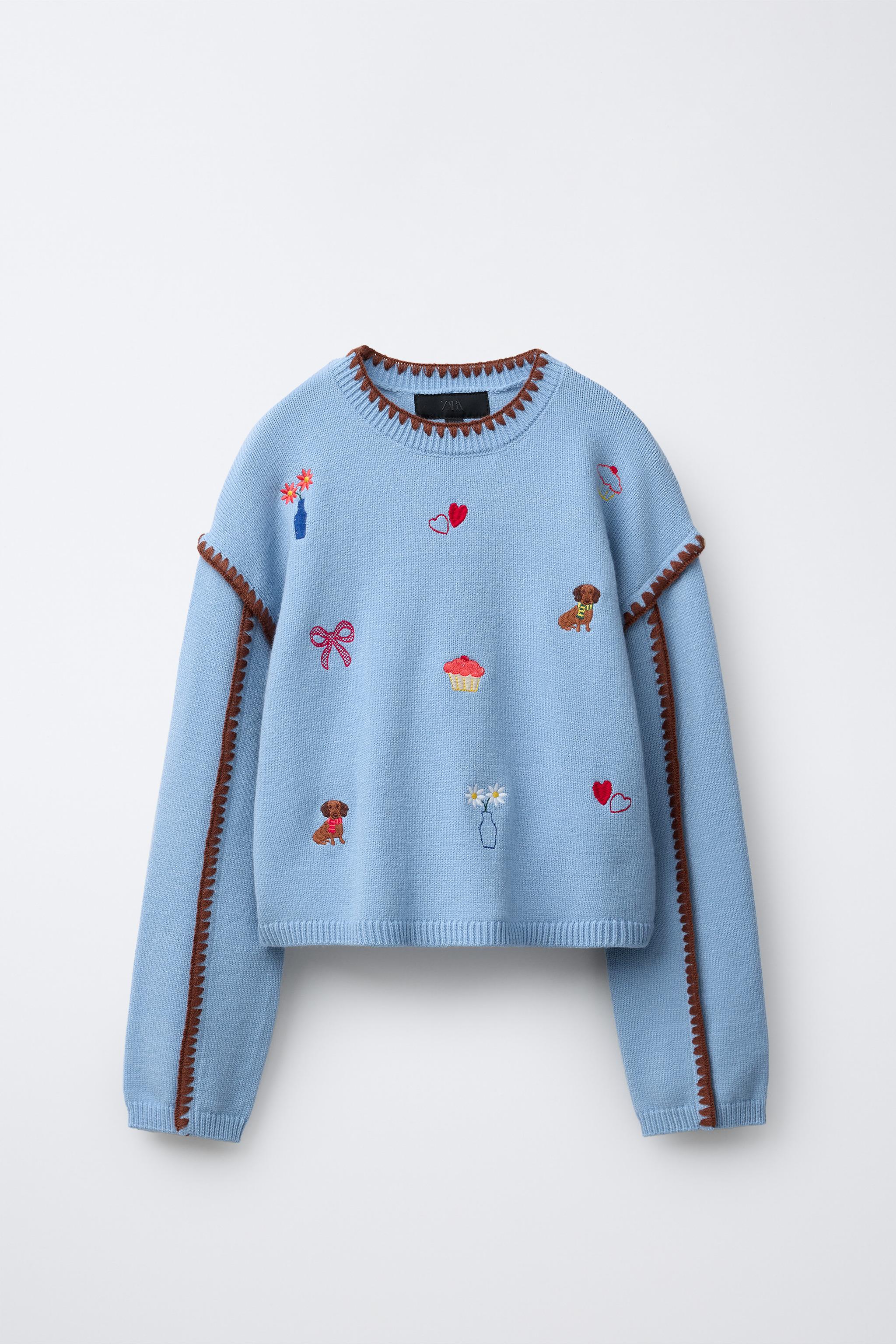 PICONE ピサの斜塔刺繍セーター 水色 刺繍ニットセーター - ライトブルー | ZARA Japan / 日本