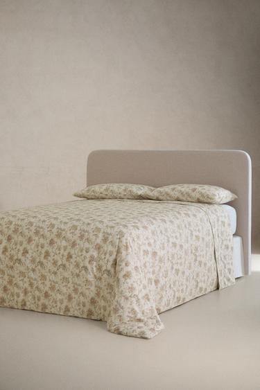 FLORAL SATEEN FLAT SHEET (300 THREAD COUNT) — Beige 2
