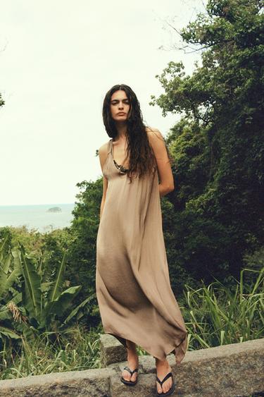 SATIN CROSS-BACK DRESS - Mocha by Zara